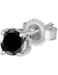 14k White Gold Black Diamond Single Stud Earring (2.00 cttw)