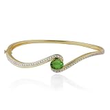 Yellow Gold Plated Sterling Silver Peridot and Diamond Bangle Bracelet