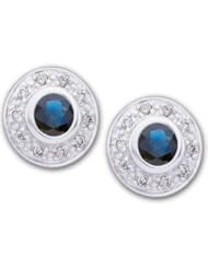 Pair 14K White Gold Genuine Sapphire And Diamond Earring
