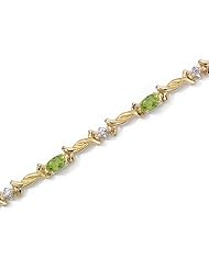 14K Yellow Gold Oval Peridot and Diamond Bracelet