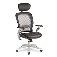 Office Star SPACE Collection: Air Grid Back Executive Leather Office Chair w,Adjustable Headrest