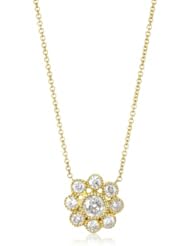 Sethi Couture White Diamond Yellow Gold Cluster Pendant Necklace