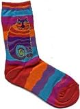 Laurel Burch Socks-Rainbow Cat -Multi Wavy Stripe