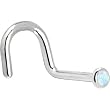 Solid 14KT White Gold 2mm Synthetic Opal Right Nostril Screw - 18 Gauge