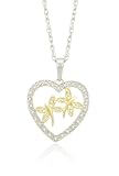 Yellow Gold Plated Sterling Silver Heart Double Dragonfly Diamond Pendant Necklace (0.10 cttw, I-J Color, I2-I3 Clarity), 18