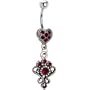 Antique Silver Victorian Heart Siam Red Gem Dangle Belly Ring