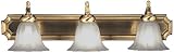 Amherst Transitional 3 Light Satin Brass Bath Fixture with Faux Alabaster