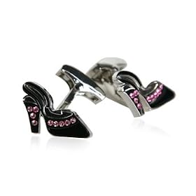 Womens Black High Heel Shoe Silver Cufflinks with Presentation Box