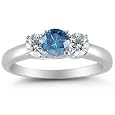 14K White Gold Round 3 Stone Blue Diamond & White Diamond Ring (1/2 ctw)