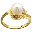 14K Yellow Gold Cultured White Pearl With Side Diamond Ring
