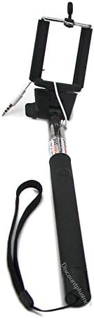 3.5mm Extendable Retractable Self Portrait Wired Monopod Remote Shutter Smartphone iPhone Cell Phone Holder Selfie Stick (Black)