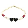 14K Freshwater Pearl and Coral Double Heart Bracelet -Multi