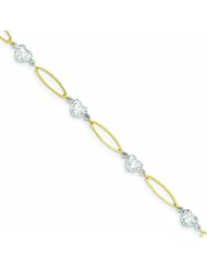 Genuine 14K Two-Tone Oval Link W Diamond Cut Heart Beads Bracelet 7.5 Inches 2 Grams Of Gold 100% Satisfaction Guaranteed.