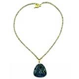 14K Gold Etched Lapis & Sapphire Necklace