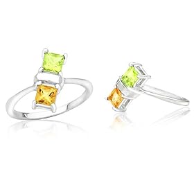Buy Princess Cut Citrine Peridot Ring Sterling Silver by Peora