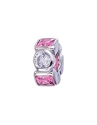 Zable (tm) Sterling Silver Pink and White CZs Pandora Compatible Bead / Charm