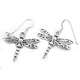 Pretty Sterlng Silver Filigree Dragonfly Hook Earrings