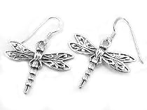 Pretty Sterlng Silver Filigree Dragonfly Hook Earrings