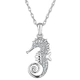 Sterling Silver Diamond Seahorse Pendant 1/10ctw