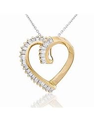 Open Heart Pendant with 1.08cttw Baguette set halfway thru in a 14K yellow gold