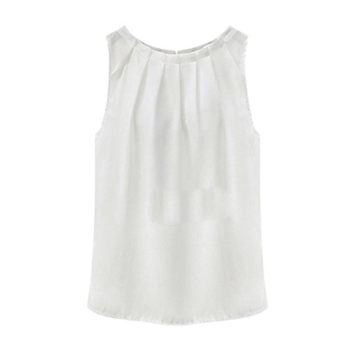 EFINNY Women Chiffon White Blouse Tops Front Ruffle Sleeveless Office Lady Shirts