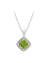 Cushion Cut (Amethyst / Blue Topaz / Peridot) and Diamond Square Halo Pendant with Chain in Sterling Silver (0.05 cttw)