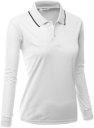 THEMAIN Women's Long Sleeve Tipped Collar and Sleeves CoolMax Polo Shirt