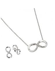 Sterling Silver & Cubic Zirconia Ladies Double Line Infinity Necklace and Earrings Set