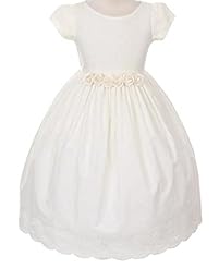 Girls Cotton Tea Length Puff Sleeves Embroidered Flower-Girl Dress/Party Dress 