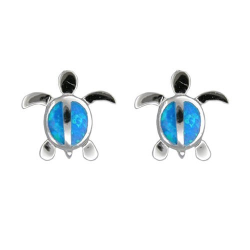 Hawaiian Jewelry Blue Opal Honu Sea Turtle Stud Earrings