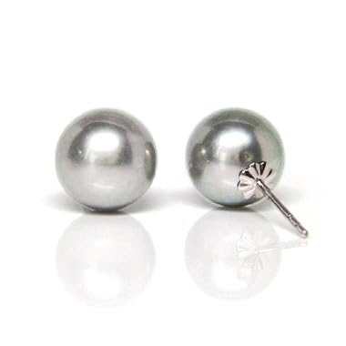 HinsonGayle 10.0-10.5mm Silver Cultured Pearl Stud Earrings (Sterling Silver)