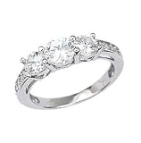 Sterling Silver Engagement Ring With Three Round Cubic Zirconias and Paved Sides