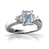 14K White Gold Emerald-cut Genuine Aquamarine Ring