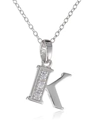 Sterling Silver Simulated Diamond Initial Pendant Necklace, 18"