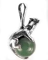Sterling Silver Pet Ferret or Mink on Green Aventurine Pendant
