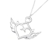 Silver Heart and Wings Pendant 46cm Chain