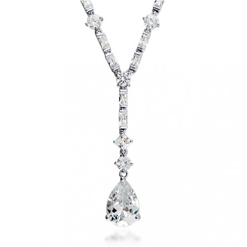 Bling Jewelry Sterling Silver Emerald & Round Cut Diamond CZ Tennis Necklace