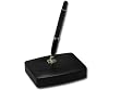 Black Leather Single Pen Stand with Silver Accents