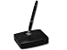Black Leather Single Pen Stand with Silver Accents
