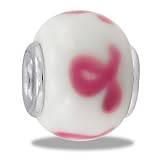 DaVinci Breast Cancer Ribbon Glass Art European/Memory Charm Double Sterling Layered Bead - Fits Pandora Bracelets