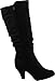 Top Moda Womens Bag-55 Knee High Buckle Slouched Kitten Heel Boots