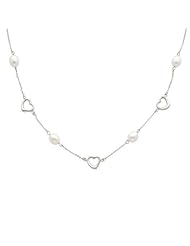 White Cultured Pearl, Heart and Chain Linked Necklace