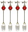 Decorative Dragonfly Cocktail Fork Set of Four with Ruby Red Glass Bead