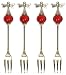 Decorative Dragonfly Cocktail Fork Set of Four with Ruby Red Glass Bead