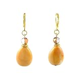 Earrings - E349 - Genuine Morocco Agate Gemstone and Fire Polished Glass Beads ~ Oval