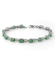 Genuine 8.10 ctw Emerald Bracelet 10K White Gold