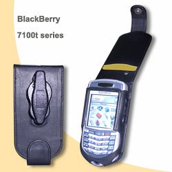 Blackberry 7100 Series Black Leather Flip Case with Belt Clip By Prima Cases by Prima Cases, LLC.