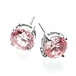 7mm Round CZ Stud Earring in Rhodium Silver - Pink