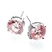 7mm Round CZ Stud Earring in Rhodium Silver - Pink
