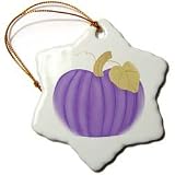 Purple Pumpkin with Gold Leaf - 3 Inch Snowflake Porcelain Ornament